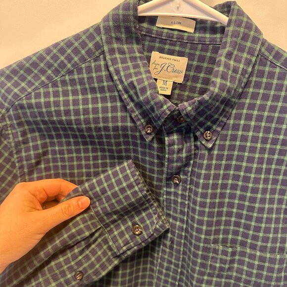 JCrew Green and Blue Button Down Brushed Twill Medium - Picture 3 of 3
